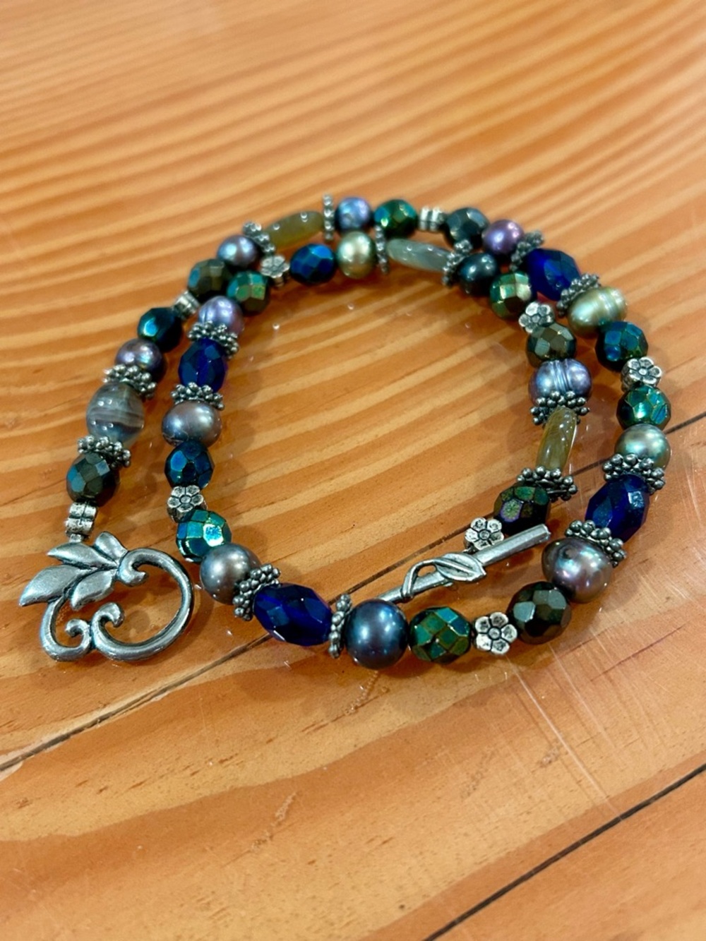 Beautiful Jewel Toned Necklace or Double Loop Bracelet